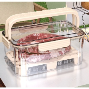 Cutie pentru Depozitare Alimente, Flippy, de Uz Casnic, 2 Compartimente, Zona pentru Gheata, Mentinere Fresh, cu Maner, Material PET, 23x15x10.8 cm, Bej - Img 10
