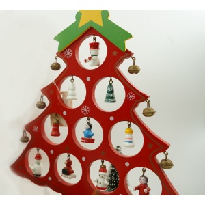 Decoratiune Craciun, Brad, Rosu, 10 cavitati cu ornamente, 20.5 cm x 28 cm, Lemn, Flippy - Img 3
