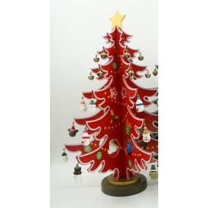 Decoratiune Craciun, Brad, Rosu/Alb, 15 cavitati cu ornamente, 25.5 cm x 33 cm, Lemn, Flippy - Img 5
