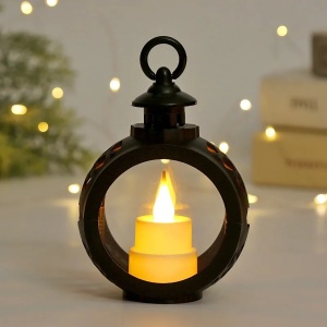 Decoratiune Craciun tip Felinare cu baterii, 13.5 x 9 cm,Lumanare cu lumina alb cald fara geam,baterii incluse,Negru - Img 3