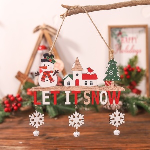Decoratiune de Craciun din Lemn, Flippy, cu Snur pentru Agatare in Brad, Model Om de Zapada, Scris Let It Snow, 21.9x19 cm, Multicolor - Img 3