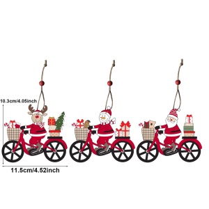 Decoratiune de Craciun din Lemn, Flippy, cu Snur pentru Agatare in Brad, Model Ren pe Bicicleta, 10.3x11.5x0.5 cm, Multicolor - Img 3