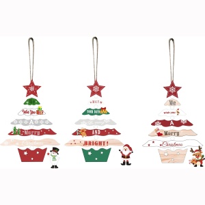 Decoratiune de Craciun din Lemn, Flippy, cu Snur pentru Agatare in Brad, Model Brad de Craciun si Om de Zapada, Scris We Wish You A Merry Christmas, 17x12.8x0.4 cm, Multicolor - Img 4