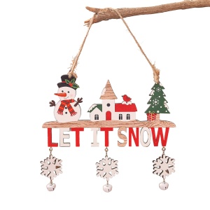 Decoratiune de Craciun din Lemn, Flippy, cu Snur pentru Agatare in Brad, Model Om de Zapada, Scris Let It Snow, 21.9x19 cm, Multicolor - Img 1