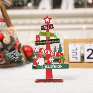 Decoratiune de Craciun din Lemn, Flippy, pentru Masa, Model Bradut, Scris We Wish You A Merry Christmas, 21.5x12.2x4 cm, Multicolor - Img 4