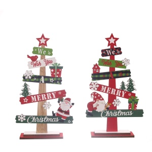Decoratiune de Craciun din Lemn, Flippy, pentru Masa, Scris We Wish You A Merry Christmas, Model Bradut, 21.5x12.2x4 cm, Multicolor - Img 6