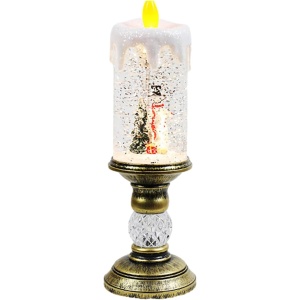 Decoratiune Luminoasa, Flippy, Lampa de Craciun, cu Lumina LED, Ornament Model Sfesnic cu Lumanare Om de Zapada, 26x8.5x8.5 cm, Auriu - Img 1