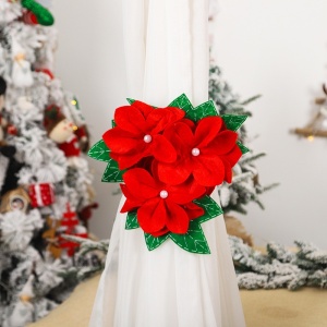 Decoratiune pentru perdea/draperie cu tematica de Craciun Flippy, model floare Craciunita, material texit si poliester, 31 cm, cu snur, rosu - Img 5