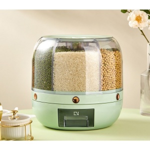 Dozator de cereale Flippy, rotativ 360, 6 compartimente, capacitate 6 L, rezistent la umezeala, inchidere etansa, verde deschis - Img 2