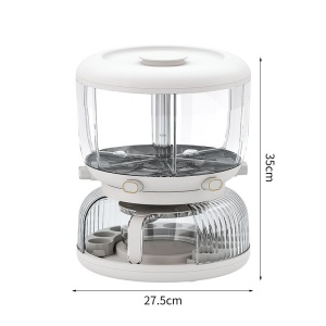 Dozator etajat de cereale Flippy, rotativ 360, 6 compartimente, capacitate 10L, cofrag special pentru oua, vas pentru scurgerea cerealelor, 35x27.5 cm, alb - Img 11