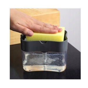 Dozator Flippy, Dispenser 2 in 1 pentru Detergent Lichid de Vase sau pentru Obiecte Sanitare cu Suport pentru Burete de Bucatarie ,14 x 10.5 x 10 cm, capacitate 380 ml, negru - Img 3