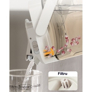 Dozator portabil pentru bauturi Flippy, 3.5 litri, capac etans, duza deschidere/inchidere, recipent din plastic, gradat, filtru, maner, 29.7 x 14.1 x 14.4 cm, pentru diverse bauturi, alb - Img 6