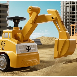 Excavator Manual pentru copii, Flippy, 3 ani, Sport, Claxon, Cutie Depozitare, Lumini, Scaun, 62x26x47 cm, Galben - Img 2