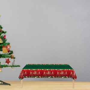 Fata de Masa Festiva, Flippy, Dreptunghiulara, Imprimeu Merry Christmas, Tema Craciun, Rezistenta la Apa, din PVC, 137 x 274 cm, Rosu/Verde - Img 4