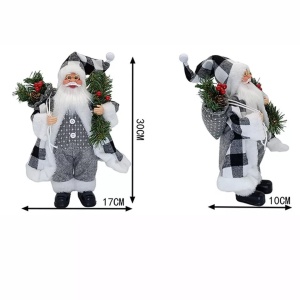 Figurina Decorativa Craciun, Flippy, Mos Craciun cu Crenguta de Brad, 30 x 10 x 17 cm, Material Plastic+Textil, Interior/Exterior, Alb/Gri - Img 2