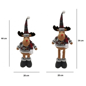 Figurina Decorativa, Pentru Craciun, Flippy, Ren, Picioare Telescopice, Inaltime Reglabila 44-54cm, Bluza cu Fulgi, Rosu/Gri - Img 2