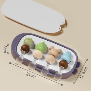 Forma pentru inghetata Flippy, 4 compartimente, forme cu animalute, materialsilicon si ABS, 21 x 12.8 x 3cm, mov - Img 6