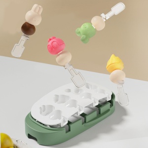 Forma pentru inghetata Flippy, 4 compartimente, forme cu animalute, materialsilicon si ABS, 21 x 12.8 x 3cm, verde - Img 7