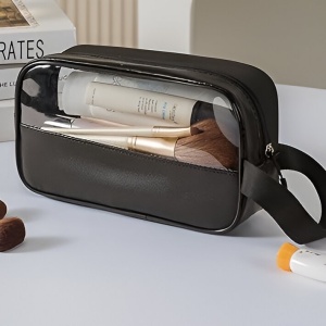 Geanta Cosmetice, Flippy, pentru Voiaj sau Organizare, Material PVC- Textil, Impermeabila, Portabila,22 x 12 x 8 cm, Negru - Img 4