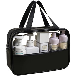 Geanta cosmetice Flippy, pentru voiaj sau organizare, material PVC/textil, impermeabila, portabila, 30X21X12 cm, negru - Img 1