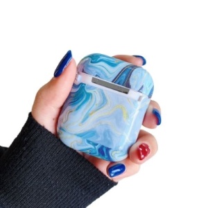 Husa AirPods cu Inel Prindere Marble Albastru - Img 3