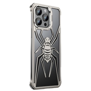 Husa de Protectie Compatibila iPhone 15 Pro, cu Suport Metalic pentru Camera, Armor Protective Series, Flippy, Antisoc, Protectie de Metal pe Margini, Model Paianjen, Negru Gri - Img 1