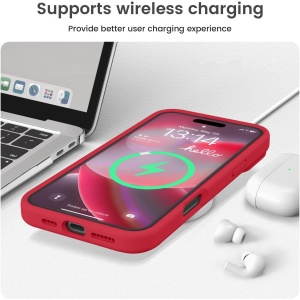 Husa de Protectie, Flippy, pentru iPhone 16 Pro Max, Liquid Silicone, cu Microfibra pe Interior, Protectie Antisoc, Compatibil Incarcare Wireless, Rosu - Img 3