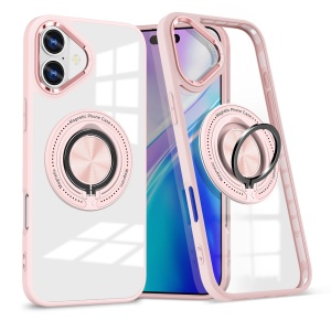 Husa de Protectie TPU, Flippy, pentru iPhone 16 Plus, Anticadere, cu Incarcare Wireless, Tehnologie Magsafe, Inel Magnetic Rotativ cu Functie de Suport, Transparent-Roz - Img 1