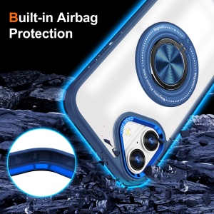 Husa de Protectie TPU, Flippy, pentru iPhone 16 Plus, cu Incarcare Wireless, Tehnologie Magsafe, Inel Magnetic Rotativ cu Functie de Suport, Transparent-Albastru Inchis - Img 3