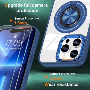 Husa de Protectie TPU, Flippy, pentru iPhone 16 Pro Max, cu Incarcare Wireless, Tehnologie Magsafe, Inel Magnetic Rotativ cu Functie de Suport, Transparent-Albastru Inchis - Img 3