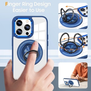Husa de Protectie TPU, Flippy, pentru iPhone 16 Pro Max, cu Incarcare Wireless, Tehnologie Magsafe, Inel Magnetic Rotativ cu Functie de Suport, Transparent-Albastru Inchis - Img 5