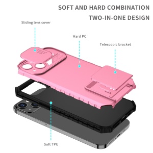 Husa Defender cu Stand pentru iPhone 12 Pro, Roz, Suport reglabil, Antisoc, Protectie glisanta pentru camera, Flippy - Img 4