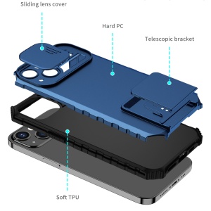 Husa Defender cu Stand pentru Samsung Galaxy S21 FE, Albastru, Suport reglabil, Antisoc, Protectie glisanta pentru camera, Flippy - Img 4