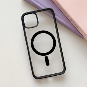 Husa MagSafe pentru Apple iPhone 13, Full Cover, Frosted Acrylic Color Big Hole, Magnetica, Incarcare Wireless, Flippy, Negru - Img 3