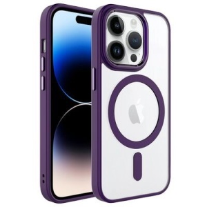 Husa MagSafe pentru Apple iPhone 13 Pro, Full Cover, Frosted Acrylic Color Big Hole, Magnetica, Incarcare Wireless, Flippy, Mov - Img 1