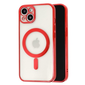 Husa MagSafe pentru Apple iPhone 14, Protectie camera, Full TPU, Margini colorate Electroplating, Magnetica, Incarcare Wireless, Flippy, Rosu - Img 1