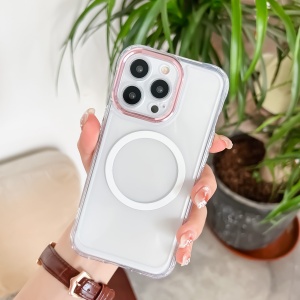 Husa MagSafe Silicone pentru iPhone 13 Pro Max, Flippy, Transparenta, Magnetica, Extra Protectie Camera Roz - Img 2