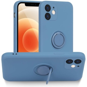 Husa protectie Flippy compatibila cu Apple iPhone 12 Mini Liquid Silicone Ring cu suport rotativ Albastru - Img 3