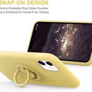 Husa protectie Flippy compatibila cu Huawei P40 Lite Liquid Silicone Ring cu suport rotativ Galben - Img 2