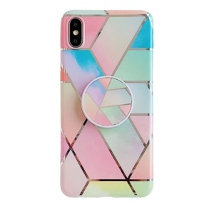Husa protectie pentru Apple iPhone XR Soft IMD TPU Marble Geometric Roz Suport inclus - Img 1