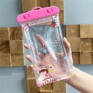 Husa subacvatica Glitter Kids Waterproof Flippy, Snowproof, Universala, cu Snur, pentru telefon sau documente, Sweet Girl, Roz - Img 2