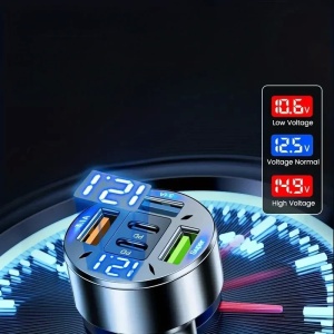 Incarcator Auto 5 in 1, Flippy, 3 x Port USB Fast Charge QC3.1 si 2 x Type C, PD 65W, Negru - Img 7