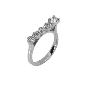 Inel rodiat din Argint 925 cu Zirconii, forma dreapta in partea superioara, marimea 55 - Img 4