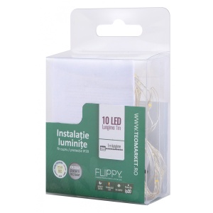 Instalatie Craciun, 1 metru, 10 LED-uri, alb cald,cu baterii,fir cupru, liniar, interior/exterior, Flippy - Img 6