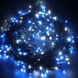 Instalatie Craciun, 15 m, 429 Led-uri ,Franjuri, Albastru, Flash, Transformator, Interconectabila, Prelungitor 3 m inclus, Fir Alb, Flippy - Img 2