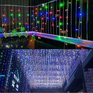 Instalatie Craciun, 40 m, 1144 Led-uri ,Franjuri, Multicolor, 8 jocuri de lumini, Transformator cu telecomanda, Interconectabila, Prelungitor 3 m inclus, Fir Alb, Flippy - Img 4