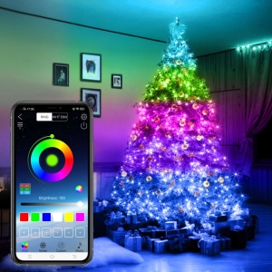 Instalatie Craciun Flippy, 20 m, 200 Led-uri, Liniara, USB, RGB, fir cupru, conectare prin aplicatie telefon, interior/exterior - Img 1