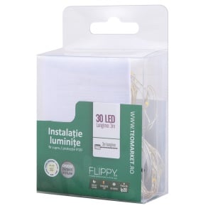 Instalatie Craciun, Liniara, 3 m, Baterii, 30 LED-uri, Alb Cald, Fir Cupru, Interior/Exterior, Flippy - Img 9