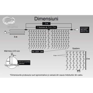 Instalatie Craciun, Tip Perdea, IP44, 2 m x 2 m, 240 LED-uri, Albastru, 8 jocuri de lumini, Transformator, Interconectabila, Prelungitor 3 m inclus, Fir transparent, Interior/ Exterior, Flippy - Img 11