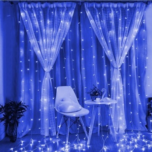 Instalatie Craciun, Tip Perdea, IP44, 8 m x 2 m, 960 LED-uri, Albastru, 8 jocuri de lumini, Transformator, Interconectabila, Prelungitor 5 m inclus, Fir transparent, Interior/ Exterior, Flippy - Img 2
